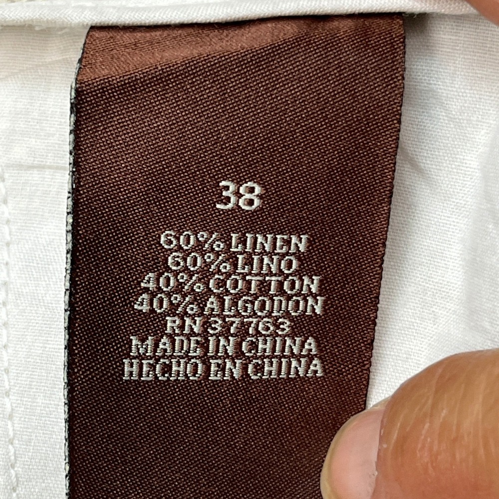 Perry Ellis Linen Blend Pants Mens 38x32 Beige Straight Leg Drawstring Twill EUC - Picture 9 of 16